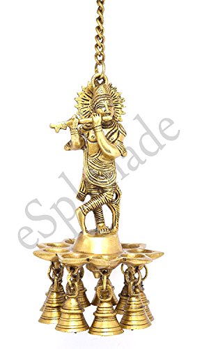 eSplanade - Krishna Wall Hanging Diya with Bells & Chain | Oil Lamp | Home Decor | Diya, Deepak, Deepam - Brass