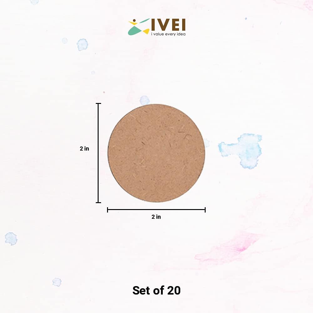 IVEI DIY MDF Wood Sheet Round Craft Magnet - Plain MDF Fridge Magnet Blanks Cutouts - Set of 20 with 3mm - 2in Diameter for Painting Wooden Sheet Craft, Decoupage, Resin Art Work & Decoration