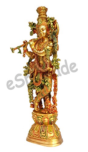 eSplanade - Brass Lord Krishna Kishan Murti Idol Statue Sculpture - 29" Inches - Very Big Size