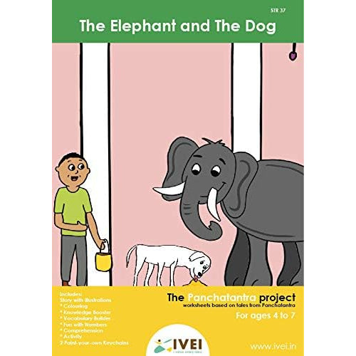 IVEI Panchatantra Story Kids Learning Book - Workbook and 2 DIY keychains - Colouring Activity Worksheets - Creative Fun Activity and Education For Kids - The Elephant and the Dog ( Age 4 to 7 Years )