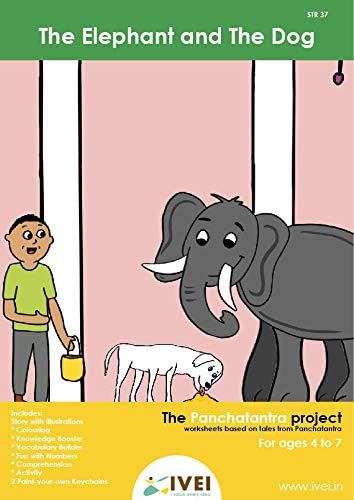 IVEI Panchatantra Story Kids Learning Book - Workbook and 2 DIY keychains - Colouring Activity Worksheets - Creative Fun Activity and Education For Kids - The Elephant and the Dog ( Age 4 to 7 Years )