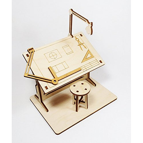 StonKraft Wooden 3D Puzzle Miniature Drafting Table - Home Decor, Construction Toy, Modeling Kit, School Project - Easy to Assemble