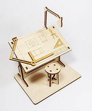 StonKraft Wooden 3D Puzzle Miniature Drafting Table - Home Decor, Construction Toy, Modeling Kit, School Project - Easy to Assemble