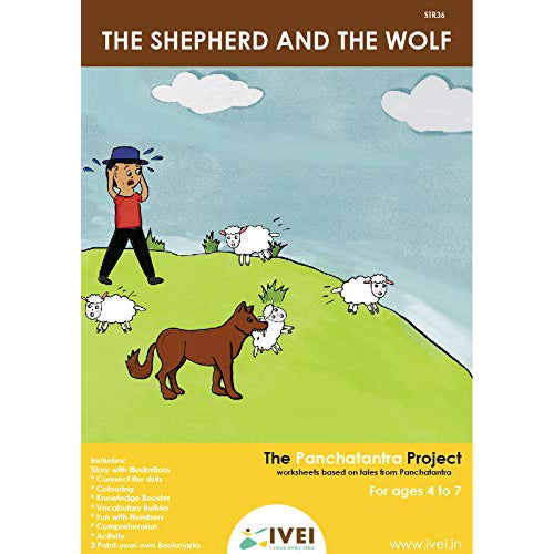 IVEI Panchatantra Story Kids Learning Book - Workbook and 2 DIY Bookmarks - Colouring Activity Worksheets - Creative Fun Activity and Education for Kids - The Shepherd and The Wolf (Age 4 to 7 Years)