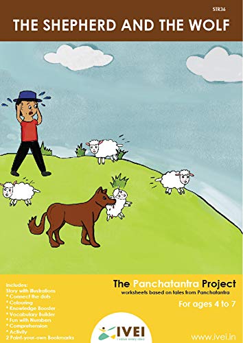 IVEI Panchatantra Story Kids Learning Book - Workbook and 2 DIY Bookmarks - Colouring Activity Worksheets - Creative Fun Activity and Education for Kids - The Shepherd and The Wolf (Age 4 to 7 Years)