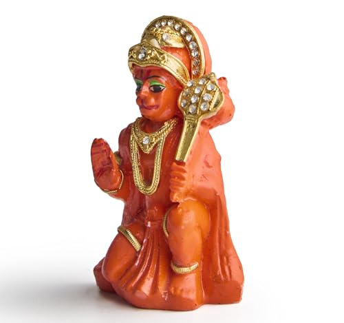 ESPLANADE Resin Hanuman Idol for Car Dashboard Ð Bajrangbali Murti in Sitting Blessing Pose for Home Temple & Office DŽcor, Multicolour Sankat Mochan Miniature Desk Statue (3" Inches)