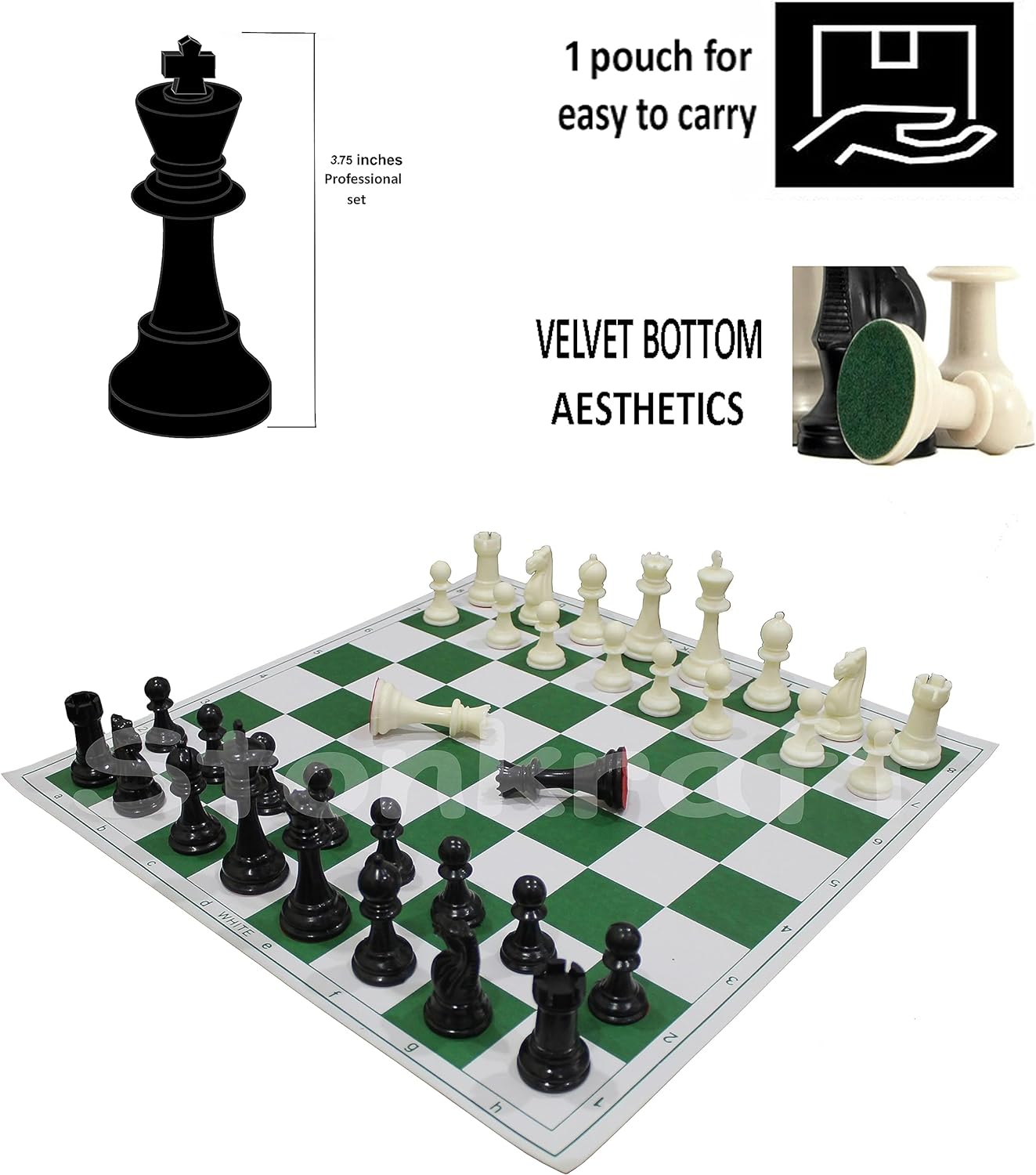 StonKraft 18.2'' x 18.2'' Tournament Roll Up Vinyl Chess with Pieces - Ideal for Professional Players