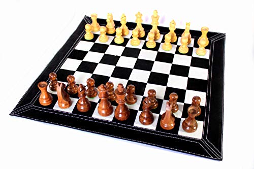 StonKraft - Big Size 19" x 19" Genuine Leather Chess Board | Roll-up Tournament Chess | Black