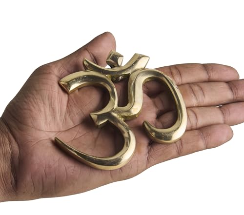 ESPLANADE Brass OM Wall Hanging Sculpture | Vastu Fengshui Goodluck, Auspicious, Religious symbols | Pooja Idols | Home Decor - Golden (Available in various sizes)