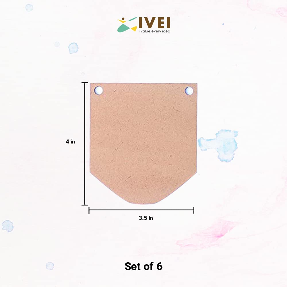 IVEI DIY Wood Sheet Craft - MDF Cutouts Bunting/Toran - Scallop Painting MDF Wooden Sheet Craft - 6pcs for Decoupage MDF Plains, Resin Art Work & Decoration