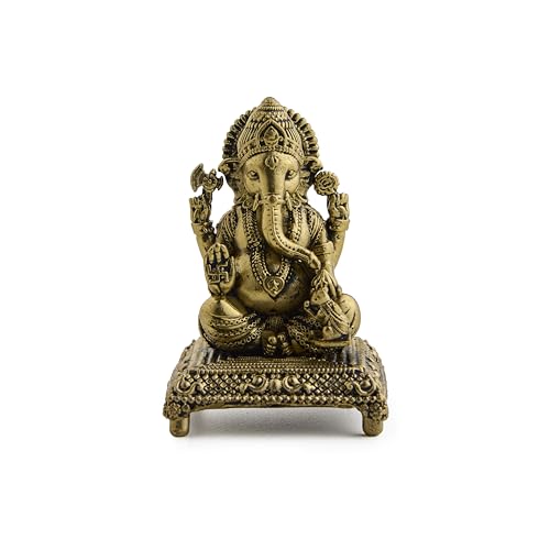 ESPLANADE Brass Ganesh Murti - 3 inch, Small Ganesha Idol for Home Mandir, Diwali, Pooja Décor, Housewarming Gift Detailing, Light Weight