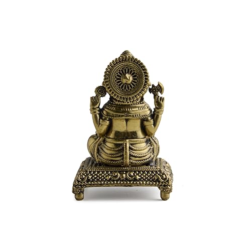 ESPLANADE Brass Ganesh Murti - 3 inch, Small Ganesha Idol for Home Mandir, Diwali, Pooja Décor, Housewarming Gift Detailing, Light Weight