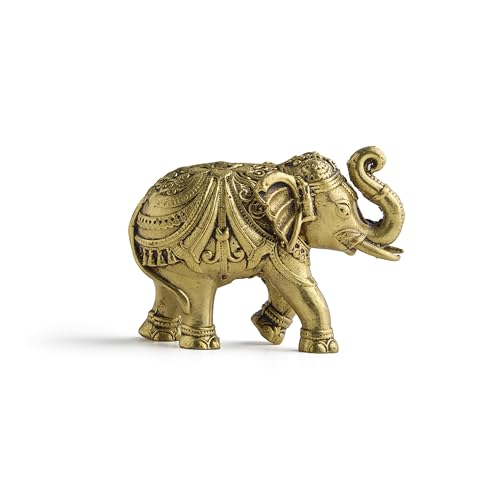ESPLANADE Brass Elephant Figurine, 2-Inch Miniature Statue, Desk Décor, Car Dashboard, Home Décor, Gift, Showpiece Detailing & Light Weight