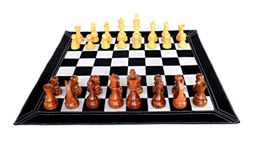 StonKraft - Big Size 19" x 19" Genuine Leather Chess Board | Roll-up Tournament Chess | Black