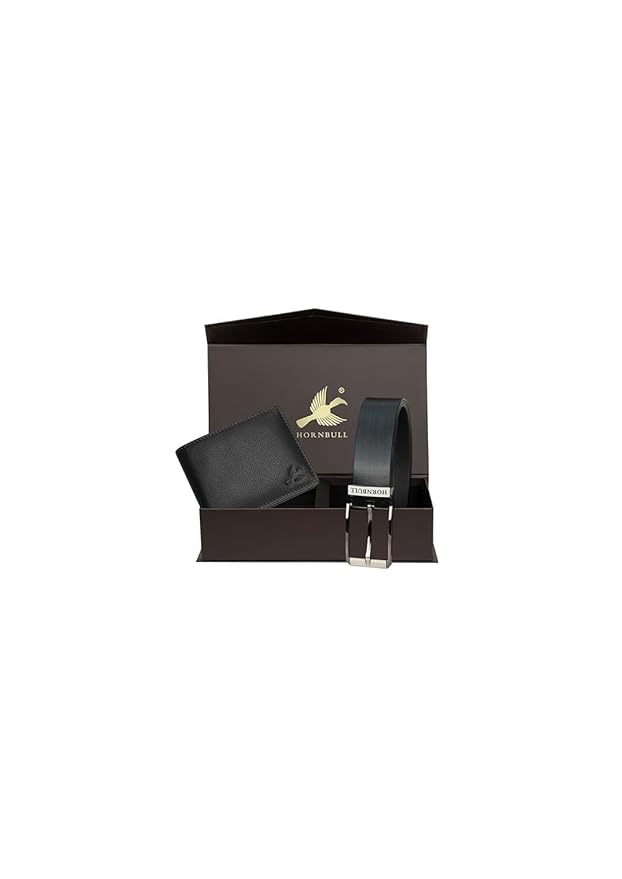 HORNBULL Mens Gift Combo Black Wallet and Belt | RFID Wallet Gift Combo for Men | Wallet for Men BW104118 (Black Wallet+Black Belt)