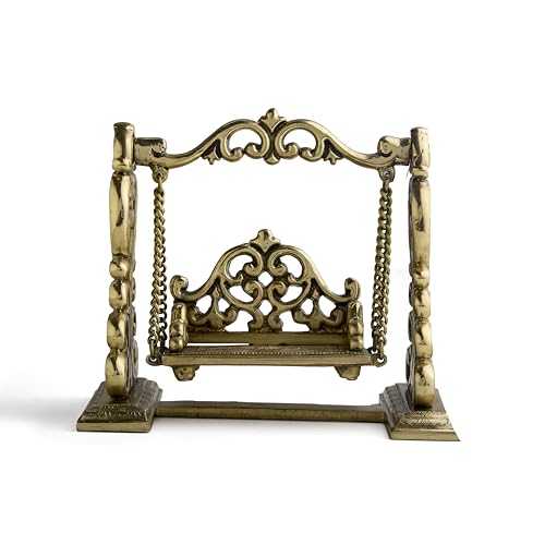 Esplanade Brass Ladoo Gopal Swing Jhula – 9" Handcrafted Krishna Jhoola Statue for God Idol, Mandir Pooja Décor, Janmashtami Showpiece