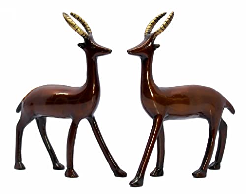 ESPLANADE Deer/Antelope Pair (Set of 2) - Sculpture Figurine Showpiece | Decorative Items - Home Decor | Brass - Brown - 8" Inches