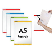 MFM TOYS Ultimate Easy Magnetic Wall Display : Pack of 4 (A5 Portrait) : 4 Colours Self Cling Magnetic A4 Sheet Holder for Wall/Glass Partition/Window