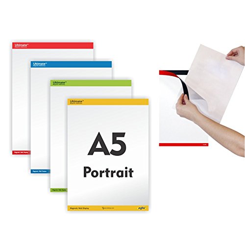 MFM TOYS Ultimate Easy Magnetic Wall Display : Pack of 4 (A5 Portrait) : 4 Colours Self Cling Magnetic A4 Sheet Holder for Wall/Glass Partition/Window