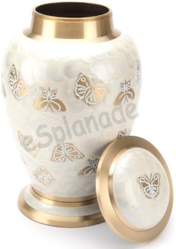 eSplanade White Brass Cremation Urn Memorials Container Jar Pot | Brass Urns | Metal Urn | Burial Urn | Memorial Urn (Full Size Butterfly)