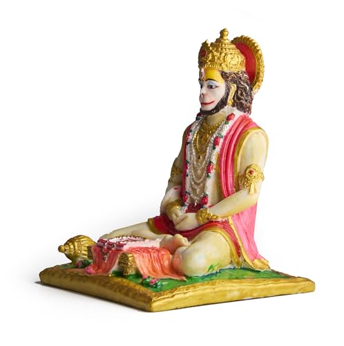 ESPLANADE Resin Hanuman Idol for Car Dashboard Ð Bajrangbali Murti in Sitting Blessing Pose for Home Temple & Office DŽcor, Multicolour Sankat Mochan Miniature Desk Statue (7" Inches)