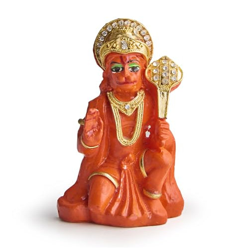 ESPLANADE Resin Hanuman Idol for Car Dashboard – Bajrangbali Murti in Sitting Blessing Pose for Home Temple & Office Décor, Multicolour Sankat Mochan Miniature Desk Statue (3