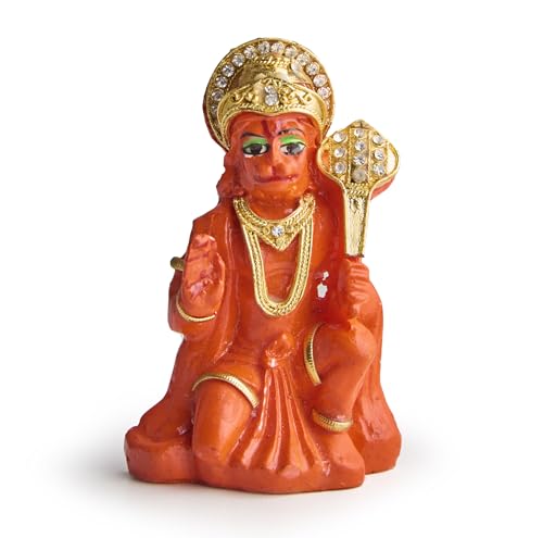 ESPLANADE Resin Hanuman Idol for Car Dashboard Ð Bajrangbali Murti in Sitting Blessing Pose for Home Temple & Office DŽcor, Multicolour Sankat Mochan Miniature Desk Statue (3" Inches)