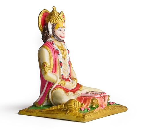 ESPLANADE Resin Hanuman Idol for Car Dashboard Ð Bajrangbali Murti in Sitting Blessing Pose for Home Temple & Office DŽcor, Multicolour Sankat Mochan Miniature Desk Statue (7" Inches)