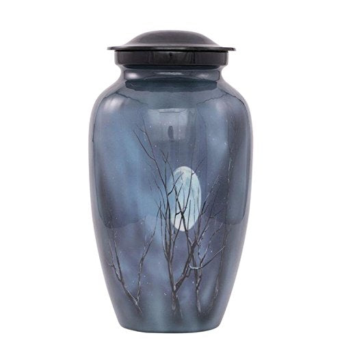 eSplanade Metal Cremation Urn Memorial Jar Pot Container | Full Size Printed Urn for Funeral Ashes Burial | Metal Urns | Dark Blue - 10" Inches