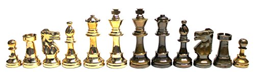 StonKraft Brass Wooden Chess Pieces Pawns Chessmen Figure Figurine Pieces Coins (3.5" King)