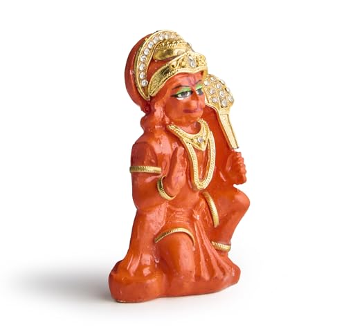 ESPLANADE Resin Hanuman Idol for Car Dashboard Ð Bajrangbali Murti in Sitting Blessing Pose for Home Temple & Office DŽcor, Multicolour Sankat Mochan Miniature Desk Statue (3" Inches)