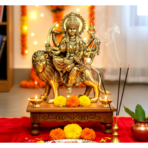 ESPLANADE Brass Maa Durga/MATA Rani Idol, Statue, moorti, murti for Home Mandir and Home Decor (8.5 Inches)