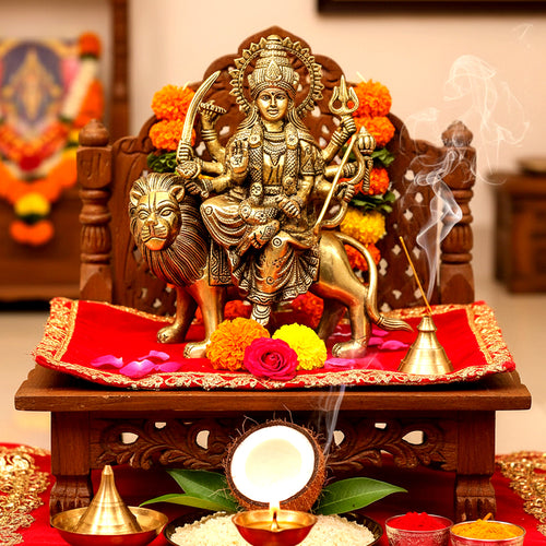 ESPLANADE Brass Maa Durga/MATA Rani Idol, Statue, moorti, murti for Home Mandir and Home Decor (8.5 Inches)