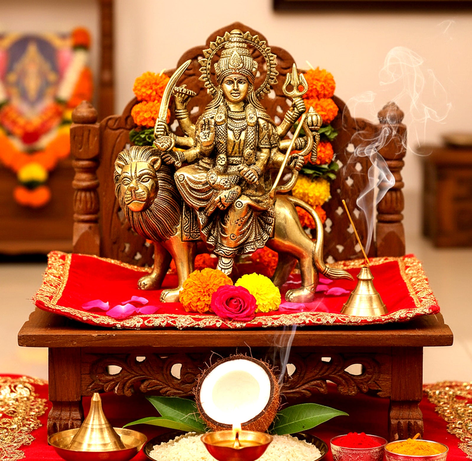 ESPLANADE Brass Maa Durga/MATA Rani Idol, Statue, moorti, murti for Home Mandir and Home Decor (8.5 Inches)