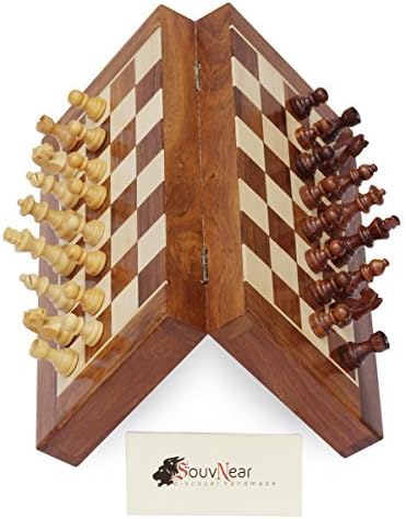 Don't Tell Anyone Series 14" Tournament Chess Set - Folding Magnetic Travel Chess Board Game Handmade in Fine Wood with Storage for Chessmen