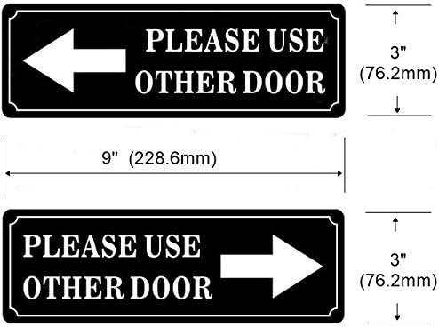 Outdoor/Indoor (2 Pack) 9" X 3" PLEASE USE OTHER DOOR Sign Black & White Sticker Decal - For Business Store, Shop, Cafe, Office, Restaurant - Back Self Adhesive Vinyl