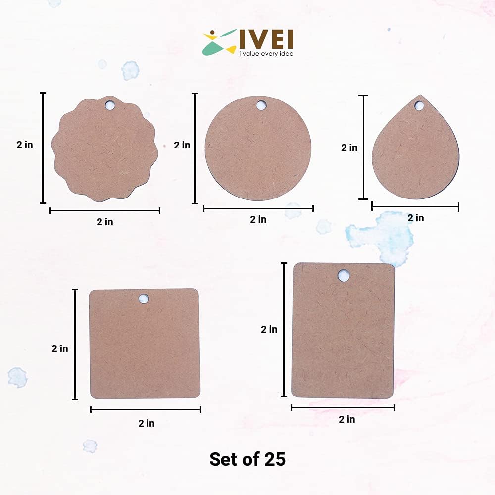 IVEI DIY MDF Shaped Pendants -MDF Cutouts Pendants - Plain, Primer MDF Blanks Pendant Cutouts - for Painting Wooden Sheet Craft, Decoupage, Resin Art Work & Decoration