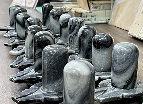 KLEO Baahubali Design Big Size Grey/Black Natural Stone Shiva Lingam Shiv Ling Idol Murti for Daily Pooja Purpose- 4.25, 5 inches