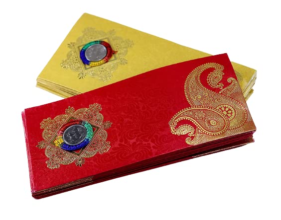 eSplanade Money Gift Envelopes Lifafa with One Rupee Coin on Embossed & Printed Paper - Pack of 20