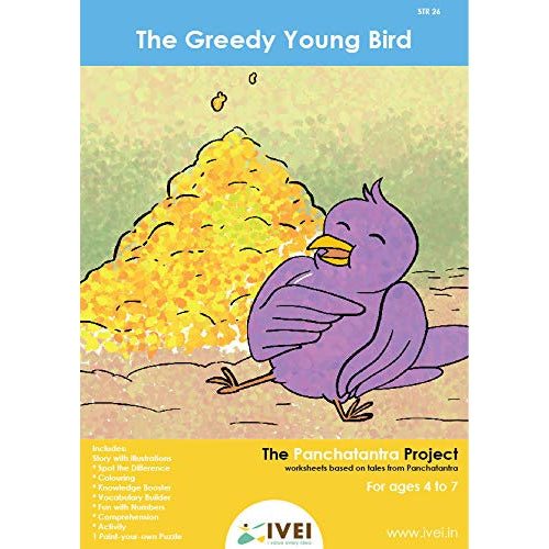 IVEI Panchatantra Story Kids Learning Book - Workbook and DIY Puzzle - Colouring Activity Worksheets - Creative Fun Activity and Education for Kids - The Greedy Young Bird (Age 4 to 7 Years)