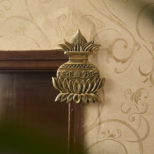 ESPLANADE Brass Kalash Wall Hanging with Shriphal Coconut - Traditional Door Decor, Housewarming Gift, Solid Heavy Brass Handcrafted Pooja Room Wall Art, Home Decor