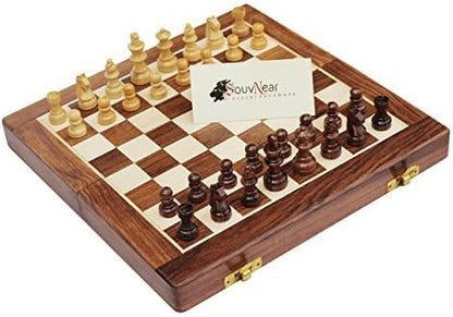 Don't Tell Anyone Series 14" Tournament Chess Set - Folding Magnetic Travel Chess Board Game Handmade in Fine Wood with Storage for Chessmen