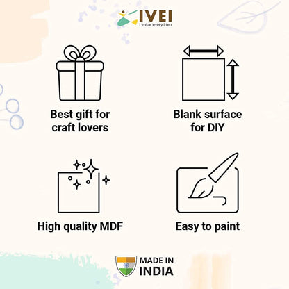 IVEI MDF DIY Round Coasters with Vertical Holder - MDF Plain Wooden Coasters & Holder Blank Cutouts for Painting Wooden Sheet Craft, Decoupage, Resin Art Work & Decoration - Set of 4 (3.5in X 3.5in)