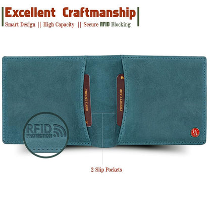 HORNBULL Vegas Aqua Vintage Blue RFID Blocking Hunter Leather Wallet for Men | Wallets Men Leather | Mens Wallet