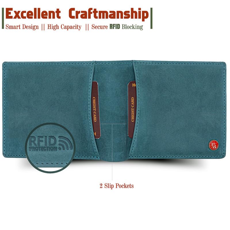 HORNBULL Vegas Aqua Vintage Blue RFID Blocking Hunter Leather Wallet for Men | Wallets Men Leather | Mens Wallet