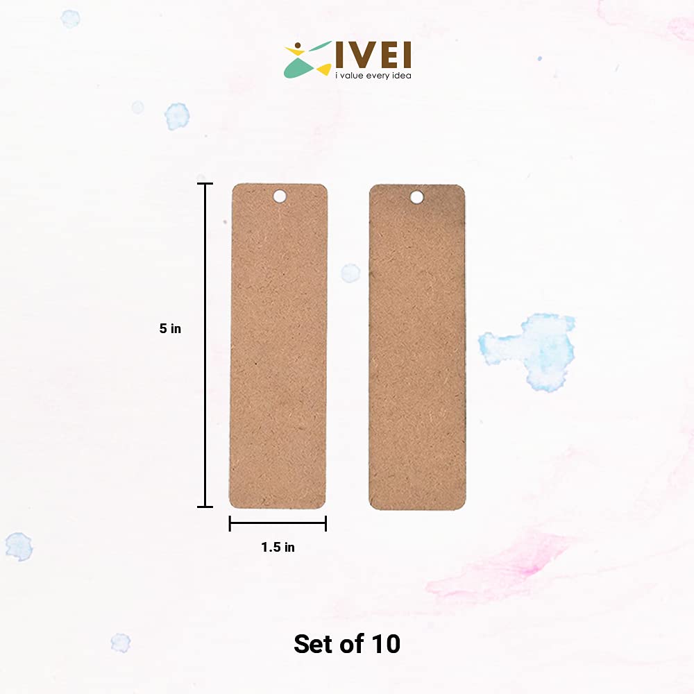 IVEI DIY Wood Sheet Craft - MDF Cutouts Bookmark - Plain MDF Blanks Cutouts - Set of 10 for Painting Wooden Sheet Craft, Decoupage, Resin Art Work & Decoration