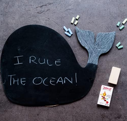 IVEI Wooden Whale Shaped Black Board for Kids - Mini Black Slate Board for Kids' Learning - Chalkboard for Decoration - Kids Black Board with Chalk & Duster for Drawing & Writing (10 Chalks)