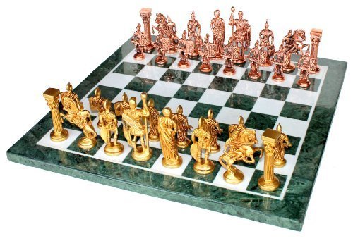 StonKraft Collectible Green Marble Chess Board Set + Brass Wooden Combo Pieces Pawns - Decorative Stone Chess - Home Decor