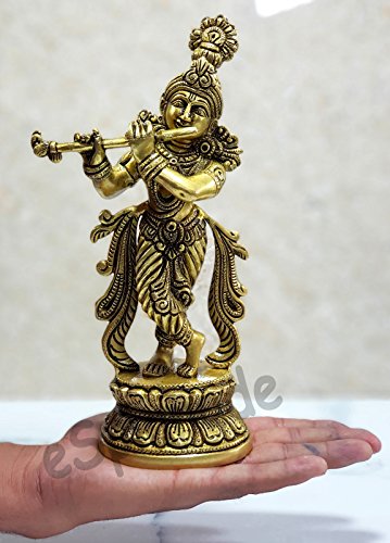 eSplanade - Krishna Kishan Gopal Gopala Morpankh Idol Murti Statue Sculpture | Wall Decor - Brass