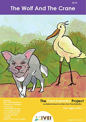 IVEI Panchatantra Kids Learning Book - Workbook and 2 DIY coasters of Panchatantra Story - Colouring Activity Worksheets - Creative Fun Activity and Education For Kids - The Wolf and the Crane ( Age 4 to 7 Years )